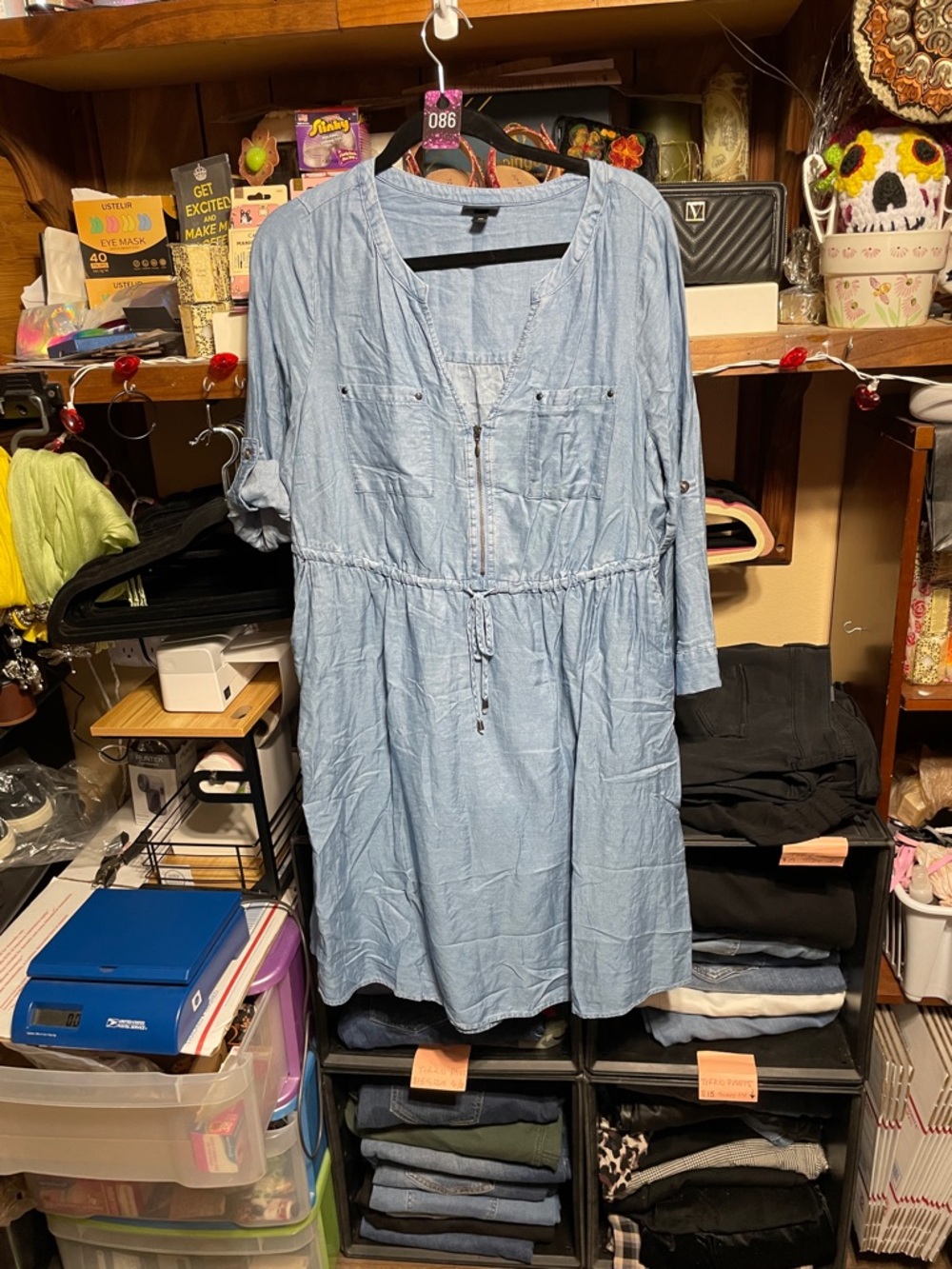 #086 size 00 torrid Light Blue Chambray Drawstring Midi Dress